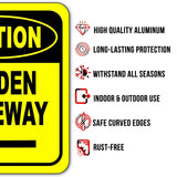 CAUTION HIDDEN DRIVEWAY LEFT ARROW Metal Aluminum Composite Sign