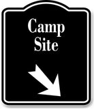 Camp Site 45 degree Down Right Arrow BLACK Aluminum Composite Sign