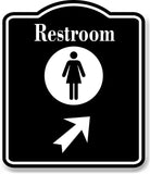 Restroom Women 45 Degree Up Right Arrow BLACK Aluminum Composite Sign