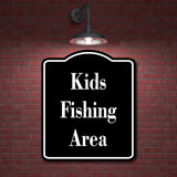 Kids Fishing Area Fishing BLACK Aluminum Composite Sign