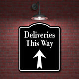 Deliveries This Way Up Arrow BLACK Aluminum Composite Sign