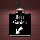 Beer Garden 45 Degree Down Left Arrow BLACK Aluminum Composite Sign