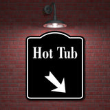Hot Tub 45 Degree Down Right Arrow BLACK Aluminum Composite Sign