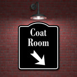 Coat Room 45 Degree Down Right Arrow BLACK Aluminum Composite Sign