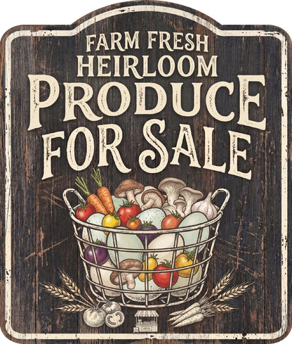 Farm Fresh Heirloom Produce for Sale Rustic Sign