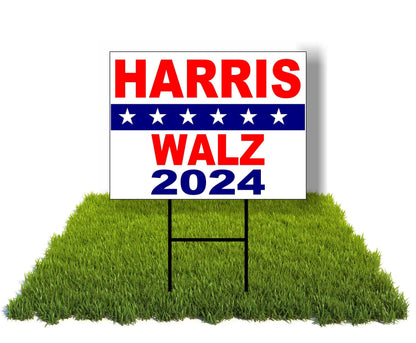 ECO Harris Walz 2024 Kamala Tim Star Double Sided 12x16 in Yard Road Sign w/Stand