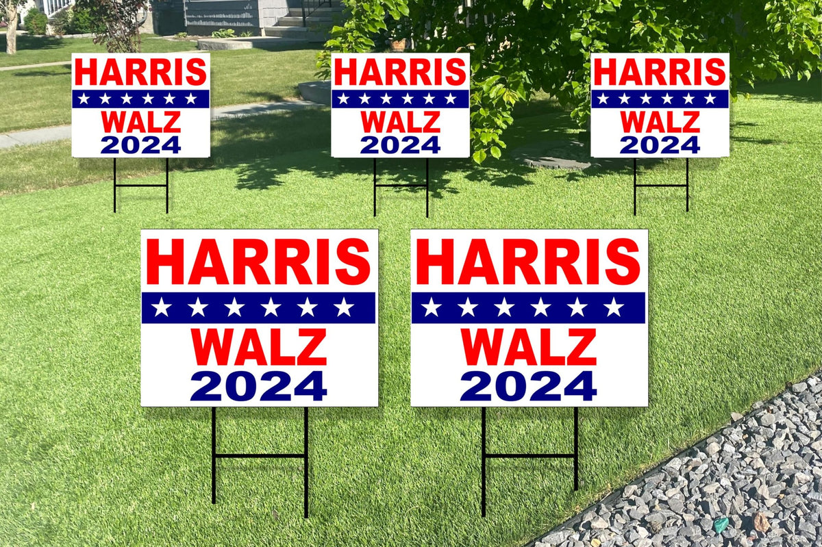 ECO Harris Walz 2024 Kamala Tim Star Double Sided 12x16 in Yard Road Sign w/Stand
