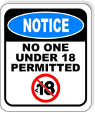 NOTICE NO ONE UNDER 18 PERMITTED Metal Aluminum composite sign