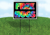 FREE  HUGS TIE DYE BLACK Yard Sign Road with Stand LAWN SIGN