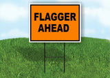 Flagger Ahead  Construction ORANGE BLACK Yard Sign Road with Stand LAWN SIGN