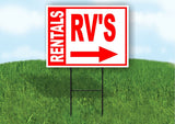 RENTALS RVS BOLD RIGHT arrow RED 18inx24in Yard Road Sign w/  Stand