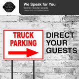 TRUCK PARKING RIGHT arrow red with border Yard Sign with Stand LAWN SIGN