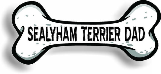 Dog Dad Sealyham Terrier Bone Car Magnet Bumper Sticker 3"x7"
