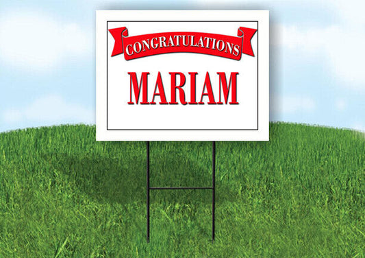 MARIAM CONGRATULATIONS RED BANNER 18in x 24in Yard sign with Stand