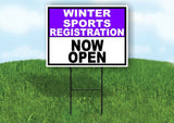 SPORTS REGISTRATION PURPLE WHITE WINTER Yard Sign with Stand LAWN SIGN