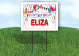 ELIZA HAPPY BIRTHDAY BALLOONS 18 in x 24 in Yard Sign Road Sign with Stand