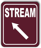 STREAM DIRECTIONAL 45 DEGREES UP LEFT ARROW CAMPING Aluminum composite sign