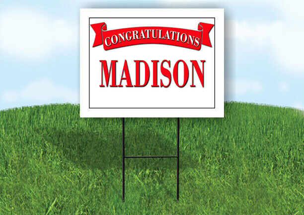 MADISON CONGRATULATIONS RED BANNER 18in x 24in Yard sign with Stand