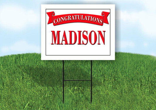 MADISON CONGRATULATIONS RED BANNER 18in x 24in Yard sign with Stand