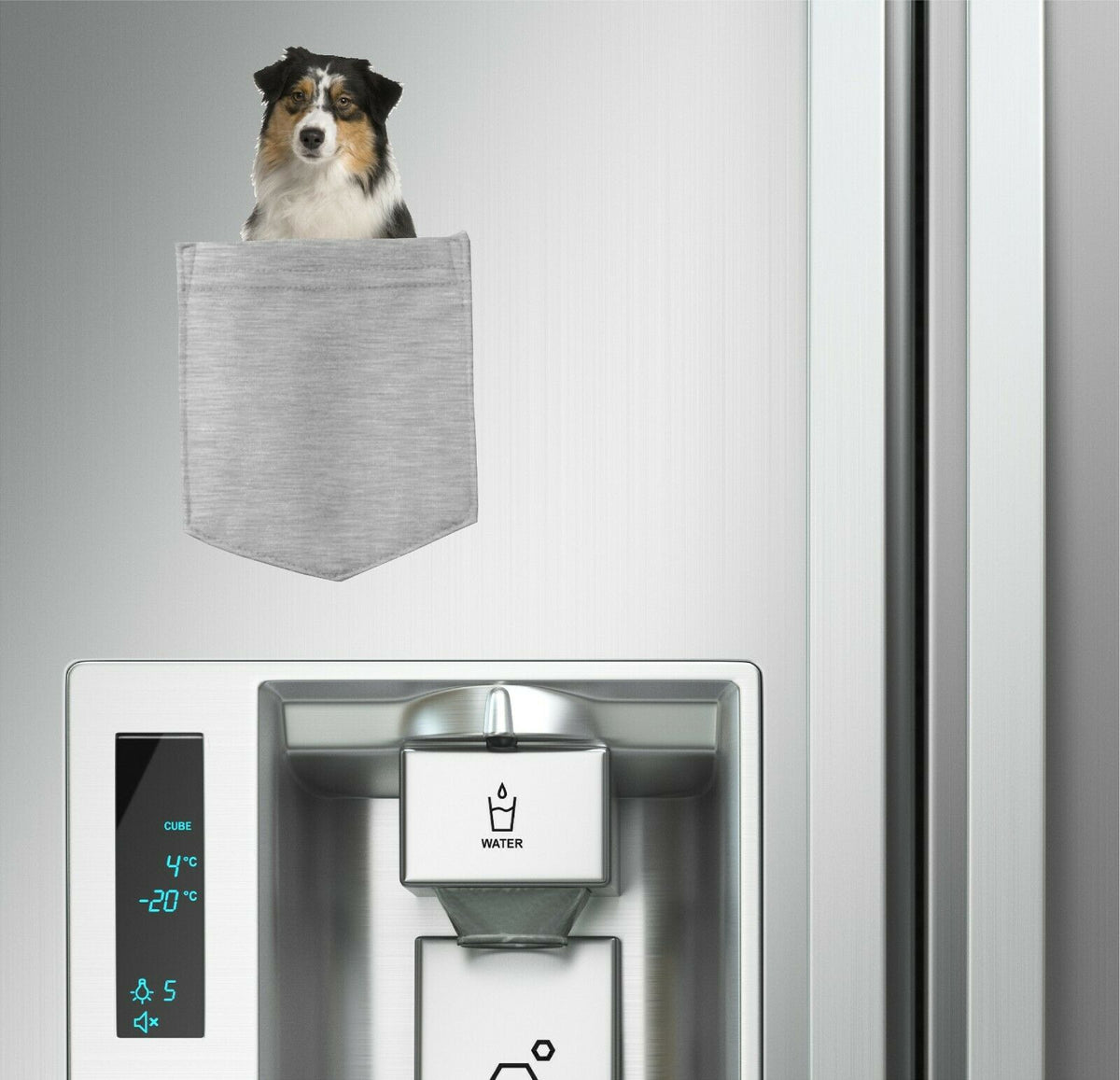 Australian Shepard in pocket Fridge Car Magnet Bumper Sticker App size 4"x7"