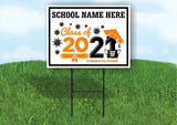 School Name Here Class of 2021 Black Orange Graduation Yard Sign with Stand LAWN