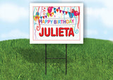 JULIETA HAPPY BIRTHDAY BALLOONS 18 in x 24 in Yard Sign Road Sign with Stand