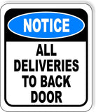 NOTICE All Deliveries to Back Door Aluminum Composite Sign