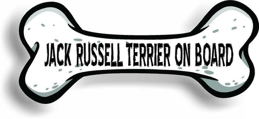 Dog on Board Jack Russell Terrier Bone Car Magnet Bumper Sticker 3"x7"