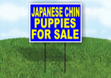 Japanese Chin PUPPIES FOR SALE YELLOW BLUE Yard Sign Road with Stand LAWN SIGN