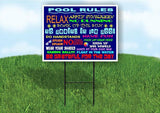 POOL RULES FUN Yard Sign Road with Stand LAWN SIGN