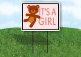 ITS A GIRL PINK BEAR Yard Sign with Stand LAWN SIGN
