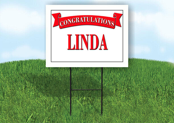 LINDA CONGRATULATIONS RED BANNER 18in x 24in Yard sign with Stand