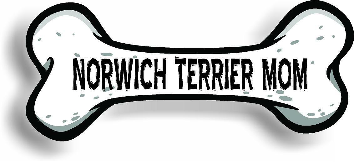 Dog Mom Norwich Terrier Bone Car Magnet Bumper Sticker 3"x7"