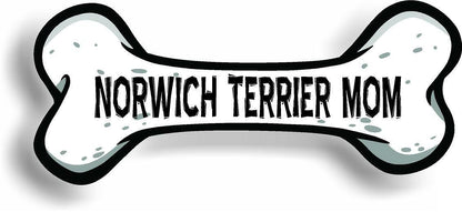 Dog Mom Norwich Terrier Bone Car Magnet Bumper Sticker 3"x7"