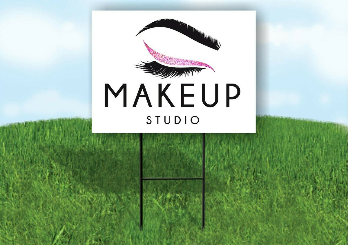 MAKEUP STUDIO WHITE Plastic Yard Sign ROAD SIGN with Stand