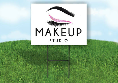 MAKEUP STUDIO WHITE Plastic Yard Sign ROAD SIGN with Stand