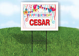 CESAR HAPPY BIRTHDAY BALLOONS 18 in x 24 in Yard Sign Road Sign with Stand
