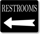RESTROOMS LEFT ARROW BLACK Metal Aluminum composite sign