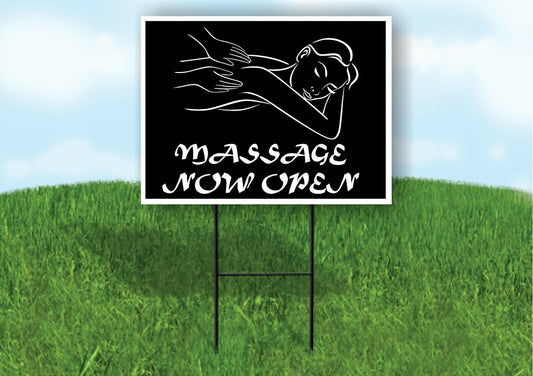 MASSAGE NOW OPEN BLACK Plastic Yard Sign ROAD SIGN with Stand