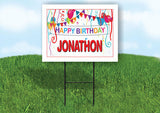 JONATHON HAPPY BIRTHDAY BALLOONS 18 in x 24 in Yard Sign Road Sign with Stand