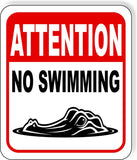 ATTENTION NO SWIMMING ALLIGATOR Metal Aluminum composite sign