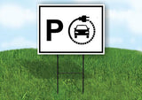 ELECTRIC CAR PARKING WHITE Yard Sign with Stand LAWN SIGN
