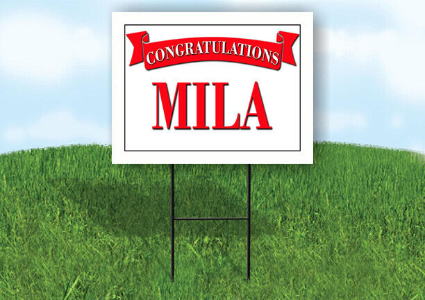 MILA CONGRATULATIONS RED BANNER 18in x 24in Yard sign with Stand