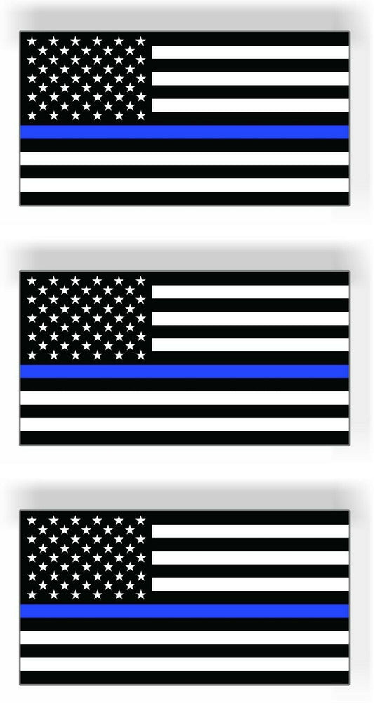 SET OF 3 Thin Blue Line American Police Flag Car MAGNET Magnetic Bumper Sticker