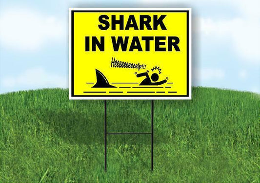 SHARK IN WATER DANGER SAFETY YELLOW Yard Sign Road with Stand LAWN SIGN