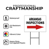 INSPECTIONS RIGHT ARROW RED_ ARKANSAS Yard Sign with Stand LAWN SIGN