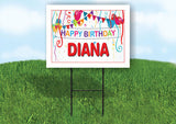 DIANA HAPPY BIRTHDAY BALLOONS 18 in x 24 in Yard Sign Road Sign with Stand