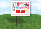 SILAS HAPPY BIRTHDAY BALLOONS 18 in x 24 in Yard Sign Road Sign with Stand