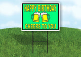 HAPPY BIRTHDAY CHEERS MUGS GREEN Yard Sign with Stand LAWN SIGN