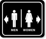 BATHROOM RESTROOM WOMEN RIGHT ARROW MEN LEFT ARROW BLACK Aluminum composite sign